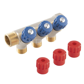 Rozdzielacz hydrauliczny FERRO RDW200400 mosiądz gz x gw, odgałęzień: 4 (1/2'') + zawory odcinające