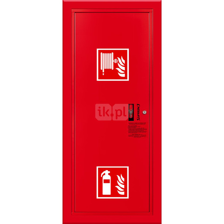 Hydrant DN33 wnękowy boczny z miejscem na gaśnicę, wąż 30m, ocynk fasada, zamek patent, RAL 3000 lewy