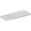 Umywalka GEBERIT Acanto 2-stanowiskowa prostokątna, biała, 1200mm, otwór na baterię z lewej i prawy, bez odpływu przelewowego, półka od ściany