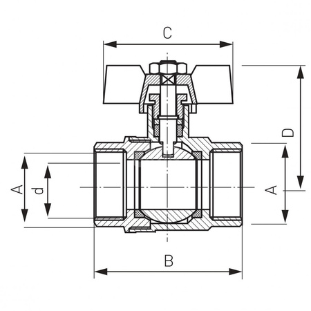 Zawór kulowy FERRO Normal 1'' GW, uchwyt: motylek