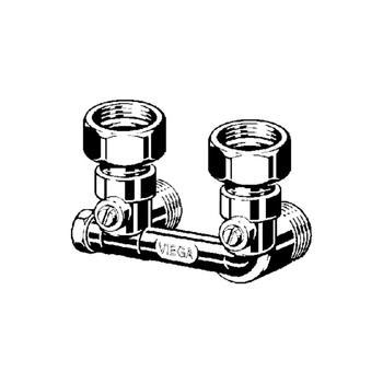 Moduł przyłączeniowy VIEGA 1097.0 mosiądz (niklowanie) 3/4'' zewnętrzne x 3/4'' Eurokonus, rozstaw 50 mm do grzejników