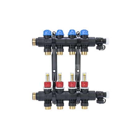 Rozdzielacz do ogrzewania podłogowego AFRISO ProCalida EF1 K 4-obieg. poliamid GZ 1'' x Euroconus 3/4'' + przepływomierz + zawór napełn/spust