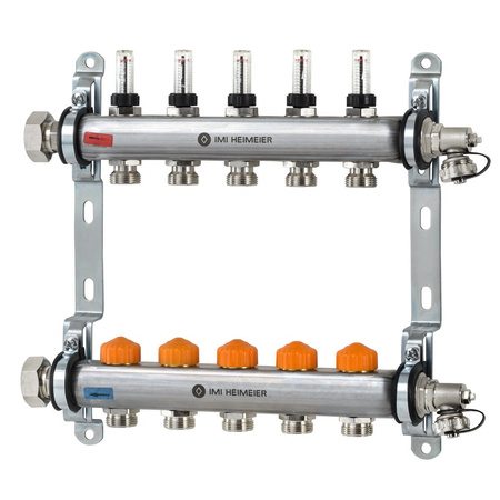 Rozdzielacz ogrzewania podłogowego Dynacon z automatyczną regulacją przepływu 5 obwodów