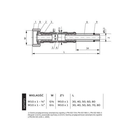 Wąż przyłączeniowy elastyczny PERFEXIM PHA-9145/L DN 8, gw x gz, 1/2'' x M10, długość 600 mm