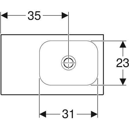 Umywalka GEBERIT iCon Light prostokątna, biała, 530mm, bez otworu na baterię, bez odpływu przelewowego, półka z lewej
