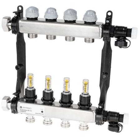 Rozdzielacz do ogrzewania podłogowego AFRISO ProCalida VA 1C 4-obieg. stal nierdzewna GZ 1'' x Euroconus 3/4''