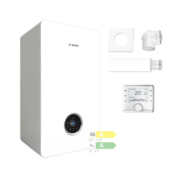 Pakiet - Kocioł gazowy dwufunkcyjny BOSCH TERMOTECHNIKA CONDENS GC5700iW24/30C kondensacyjny wiszący 25,2 kW + Czujnik temperatury zewnętrznej + Regulator CW400 + Zestaw powietrzno-spalinowy szachtowy 2581