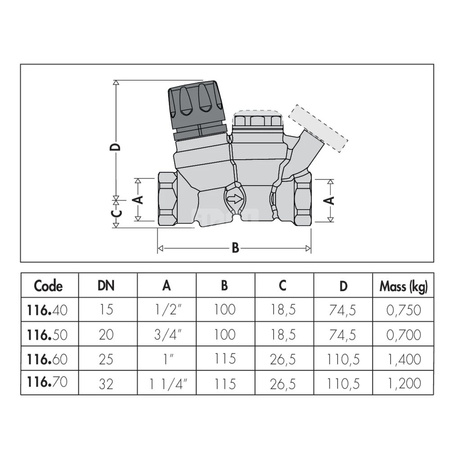 Termostatyczny zawór do cyrkulacji c.w.u. 1/2"