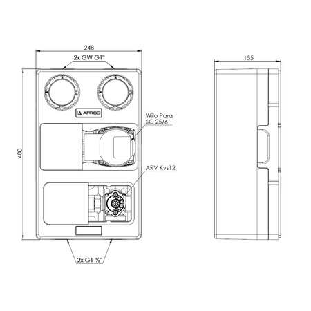 Grupa pompowa AFRISO PrimoTherm K 180-2 DN25 WP 3-WM GZ x GW 1 1/2'' x 1'', z zaworem mieszającym, z izolacją, z pompą obiegową