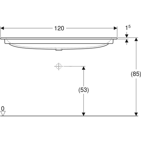 Umywalka GEBERIT iCon 2-stanowiskowa prostokątna, biała, 1200mm, bez otworu na baterię, nakładany od góry, bez odpływu przelewowego, półka od ściany