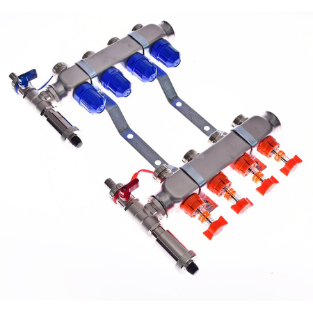 Rozdzielacz do ogrzewania podłogowego QIK Optimo STANDARD III - RNZT-1-50 8-obieg. inox gw 1'' x gz 3/4'' + przepływomierz