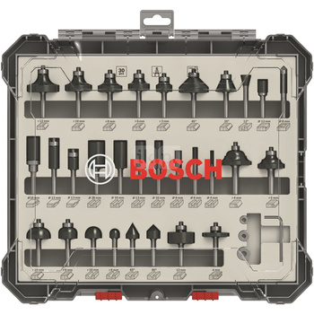 Mieszany zestaw frezów, trzpień 6 mm, 30 szt. 30-piece Mixed Application Router Bit Set.