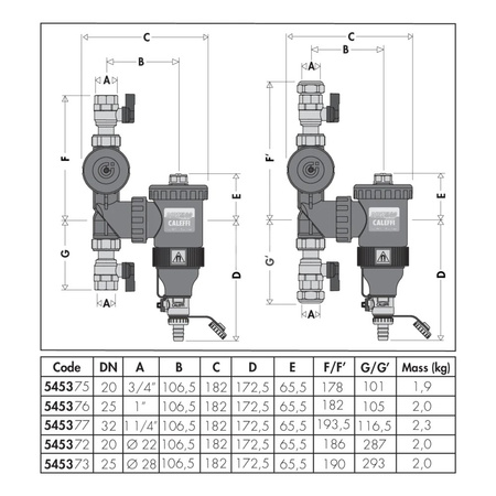 Separator CALEFFI DIRTMAGPLUS®, 3 bar / 90'C, 22 mm