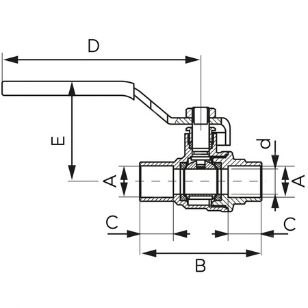 Zawór kulowy FERRO F-Power do wlutowania 35 mm lw, uchwyt: dźwignia