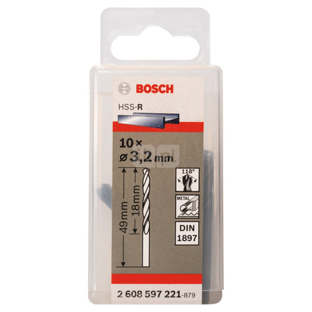 Wiertła do blach HSS-R, DIN 1897 3,2x49 10 szt.