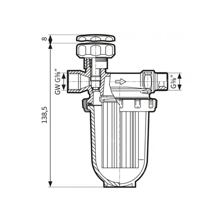 Filtr olejowy AFRISO V500Stjednorurowy fi 3/8''/3/8'' GW x GZ, z wkładem stalowym, maks. przepływ 320 l/h