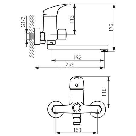 Bateria umywalkowa ścienna FERRO ONE, chrom, z przyłączem natrysku