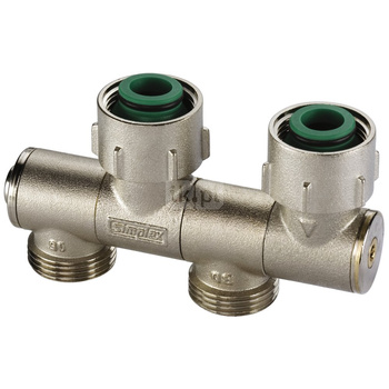 Moduł przyłączeniowy prosty kątowy FLAMCO MEIBES mosiądz (niklowanie) 1/2'' GZ x 3/4'' Eurokonus, rozstaw 50 mm do grzejników