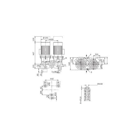 Pompa obiegowa WILO CronoTwin-DL 80/160-1,5/4-IE3 typu in-line z silnikiem znormalizowanym 50 Hz, moc silnika 1.5kW 3.6 A 1450 obr/min, wlot Kołnierz DN 80
