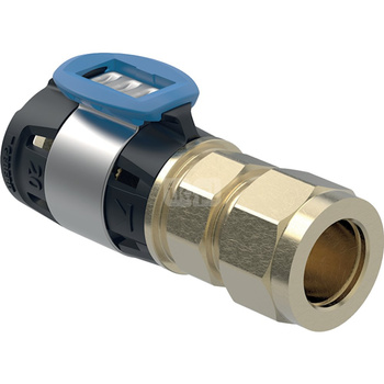 Złączka przejściowa  GEBERIT FlowFit, brąz krzemowy bezołowiowy, 16 mm x 12 mm (śrubunek zaciskowy x łącznik zaprasowywany)