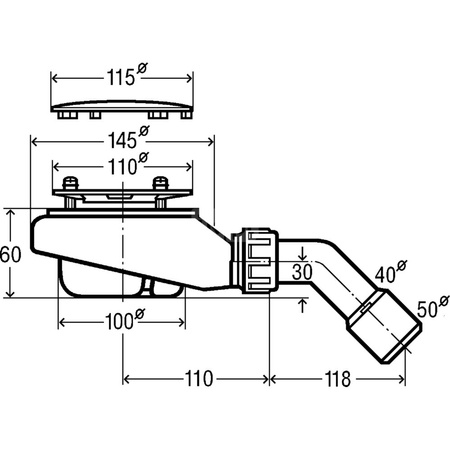 Tempoplex odpływ 115 x 40/50 tworzywo sztuczne / chrom