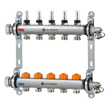 Rozdzielacz ogrzewania podłogowego Dynacon z automatyczną regulacją przepływu 5 obwodów