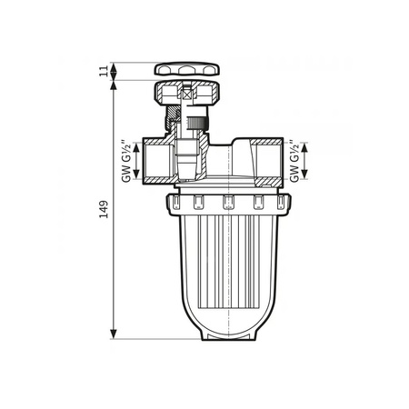 Filtr olejowy AFRISO V 1/2 - 500 Sijednorurowy fi 1/2''/1/2'' GW x GW, z wkładem plastikowym, maks. przepływ 390 l/h