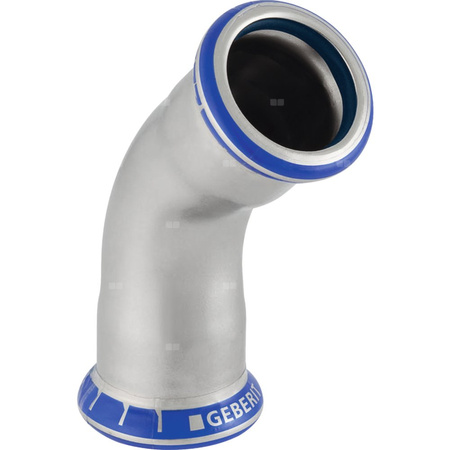 Kolano 45' GEBERIT Mapress Edelstahl FKM, stal nierdzewna, 76.1 mm, DN 65 x 76.1 mm x DN 65 (mufa zaprasowywana x mufa zaprasowywana), (głębokość: 50 mm) z uszczelką