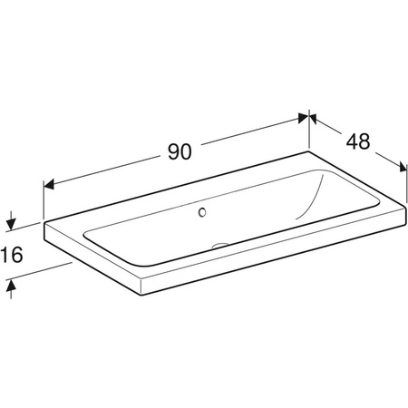 Umywalka GEBERIT iCon Light prostokątna, biała, 900mm, bez otworu na baterię, z odpływem przelewowym, półka od ściany