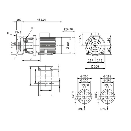 Pompa obiegowa Wilo-CronoBloc BL 65/105-0,55/4 dławnicowa o konstrukcji blokowej z przyłączem kołnierzowym. Wszechstronne zastosowanie. Powłoka kataforetyczna wszystkich elementów żeliwnych zapewnia wysoką odporność na korozję i trwałość.