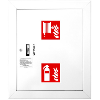 Hydrant DN52 wnękowy z koszem, 600x500x200mm, z miejscem na gaśnicę, wąż 20m, zamek patent, RAL 9003
