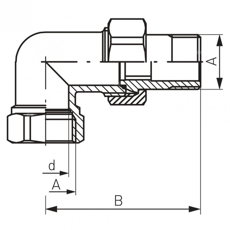 Śrubunek kątowy z oringiem 90' FERRO, mosiądz (żółty), 1/2'' (GW x GZ)