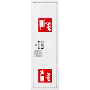 Hydrant DN25 zawieszany boczny z miejscem na gaśnicę, wąż 30 m, zamek patent, RAL 9003 prawy