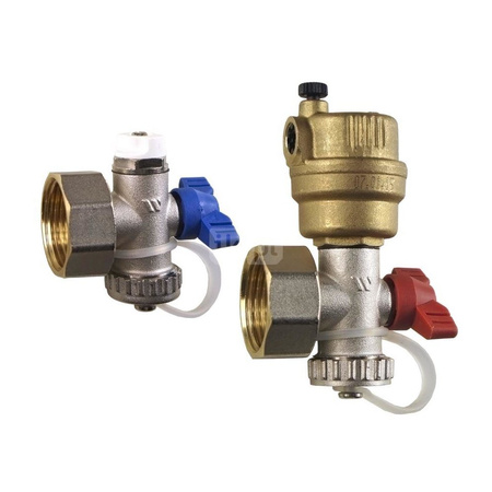 Końcówki rozdzielacza, zawór kulowy, automatyczne dpowietrzenie instalacji, niklowany ES-SET Q 1" MV Ni