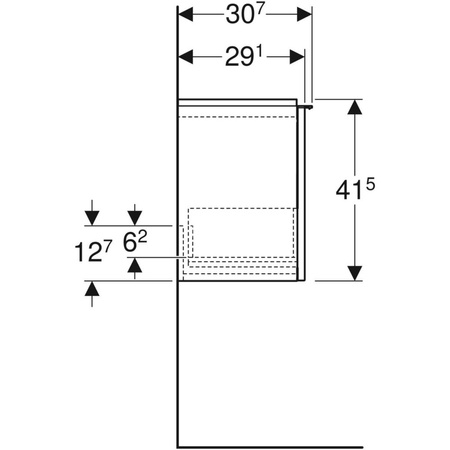 Szafka pod umywalkę kompaktową iCon, z jedną szufladą 52 cm x 41,5 cm x 30,7 cm, orzech hickory / melaminowa struktura drewna, lava / matowy