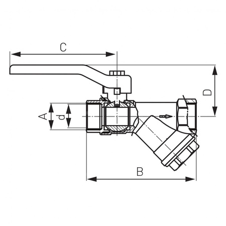 Zawór kulowy FERRO Z filtrem skośnym 1/2'' GW, uchwyt: dźwignia