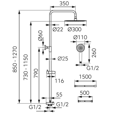 WIZARD PRO Zestaw natryskowy z deszczownią, chrom