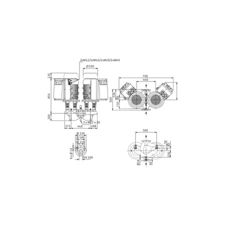Pompa obiegowa WILO CronoTwin-DL-E 100/165-22/2-R1-IE4 typu in-line z silnikiem znormalizowanym 50/60 Hz, moc silnika 22kW 39.9 A 2900 obr/min, wlot Kołnierz DN 100