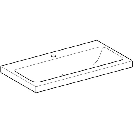 Umywalka GEBERIT iCon Light prostokątna, biała, 900mm, otwór na baterię na środku, bez odpływu przelewowego, półka od ściany