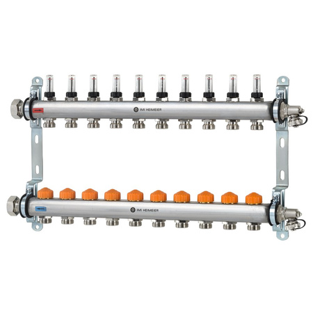 Rozdzielacz ogrzewania podłogowego Dynacon z automatyczną regulacją przepływu 10 obwodów