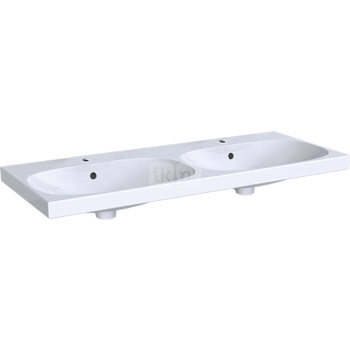Umywalka GEBERIT Acanto podwójna 2-stanowiskowa prostokątna, biała, 1200mm, otwór na baterię na środku, z odpływem przelewowym, półka od ściany