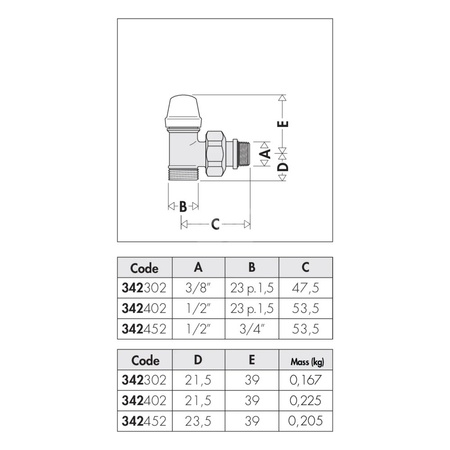 Grzejnikowy zawór odcinający kątowy do rur miedzianych oraz rur z tworzyw sztucznych 1/2" 23 p.1,5