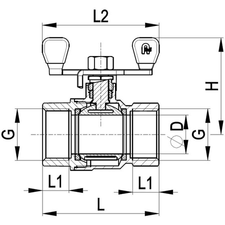 Zawór kulowy KFA Armatura mosiądz, PN 20 3/4'' gw x gw, uchwyt: motylek