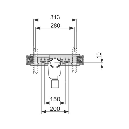 Trawers montażowy pod umywalkę o rozstawie otworów mocujących 280 mm, z syfonem podtynkowym TECE profil