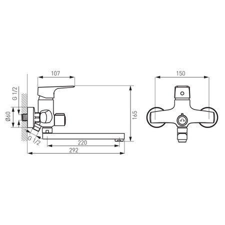 Bateria umywalkowa ścienna FERRO TIGA, chrom, z przyłączem natrysku
