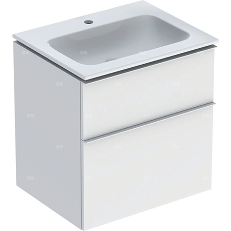 Zestaw: umywalka meblowa iCon slim, z szafką pod umywalkę, dwoma szufladami i zestawem odpływowo-przelewowym do umywalki: 60cm, biały / lakierowany matowy, biały / matowy