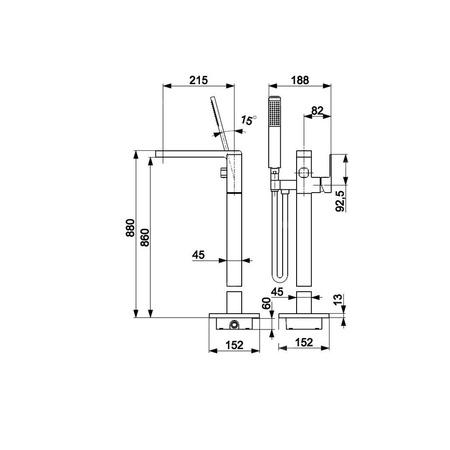 Bateria wannowa stojąca KFA Armatura LOGON, kolor chrom