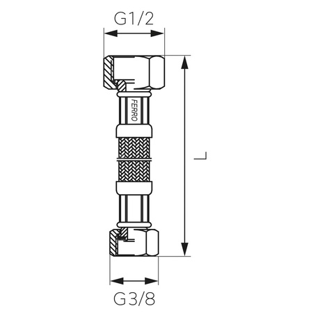 Wąż przyłączeniowy elastyczny FERRO z oplotem (stal), gw x gw, 1/2'' x 3/8'', długość 50 mm