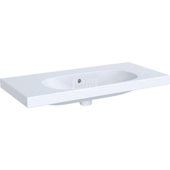 Umywalka GEBERIT Acanto prostokątna, biała / KeraTect, 900mm, bez otworu na baterię, z odpływem przelewowym, półki z obu stron
