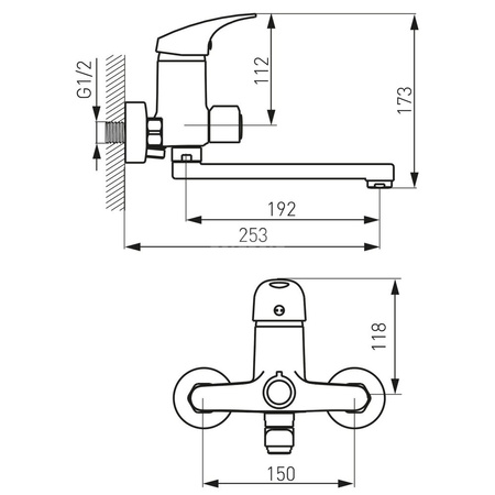 Bateria umywalkowa ścienna FERRO ONE, chrom, z przyłączem natrysku